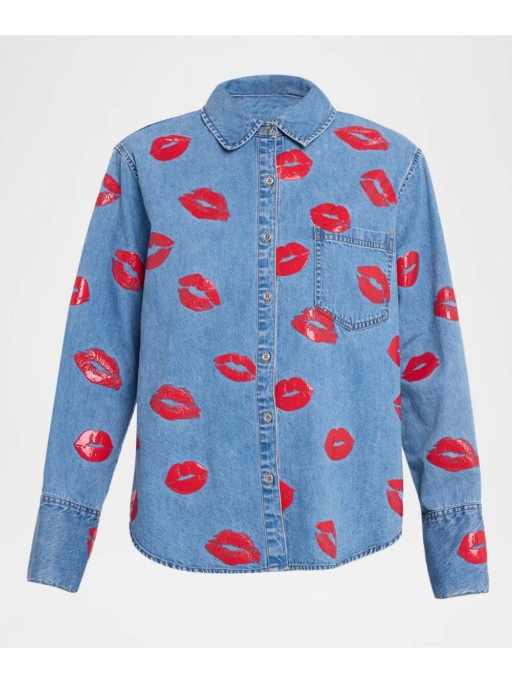 Alice + Olivia Jeans $465 Finely Denim Lips Oversized Shirt Size Small Shacket